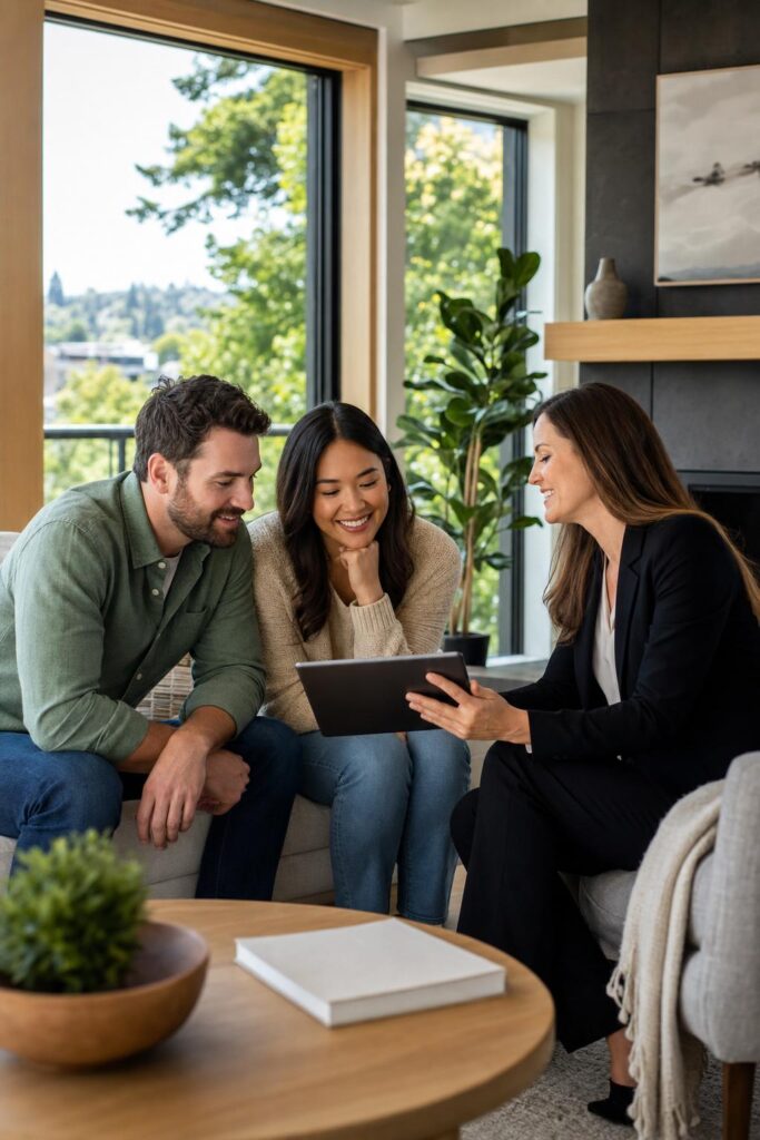 Portland home buyers and real estate agent discussing strategies for overcoming a stalled home search